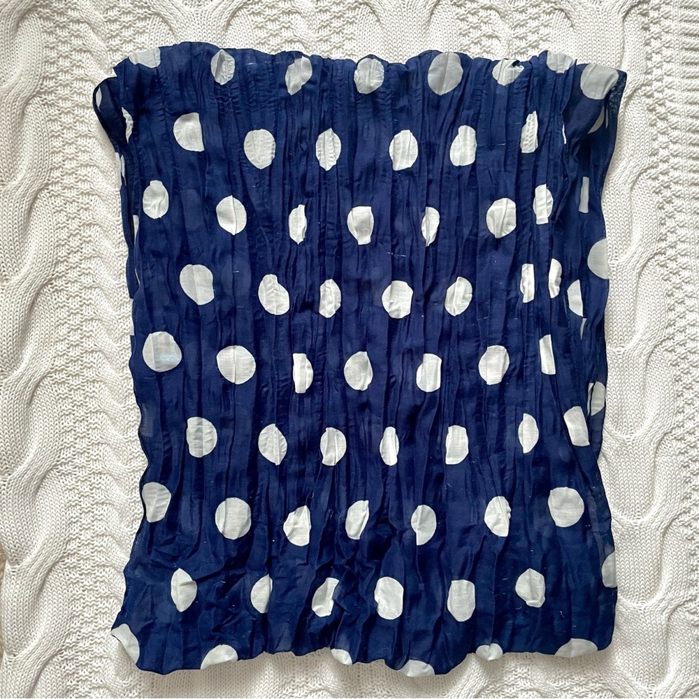 NWT H&M Navy Blue Polka Dot Scarf Lightweight Crinkled Fabric